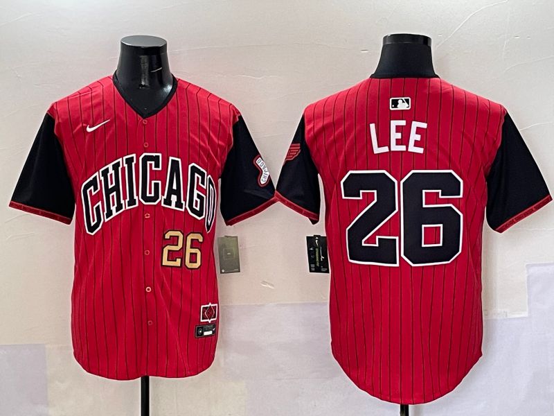 Men Chicago White Sox 26 Lee Red Stripe Joint Name Nike 2025 MLB Jersey style 4